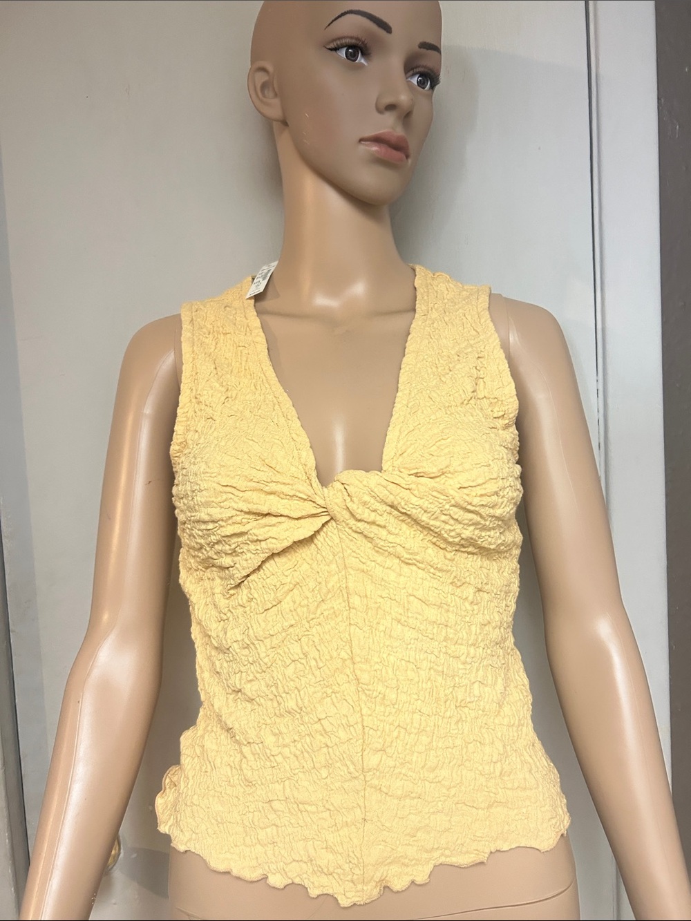 Madewell Yellow Textured Twist-Front Sleeveless Top